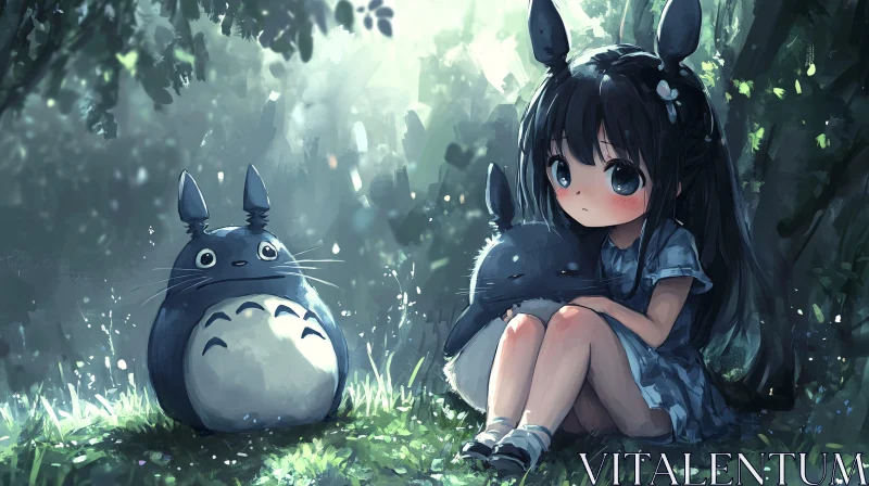 AI ART Whimsical Anime Scene with Forest Creatures