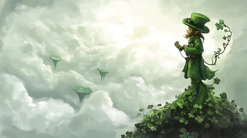 Enchanting Leprechaun with Clovers Illustration