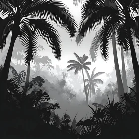 Silhouette of Jungle Trees in Mist