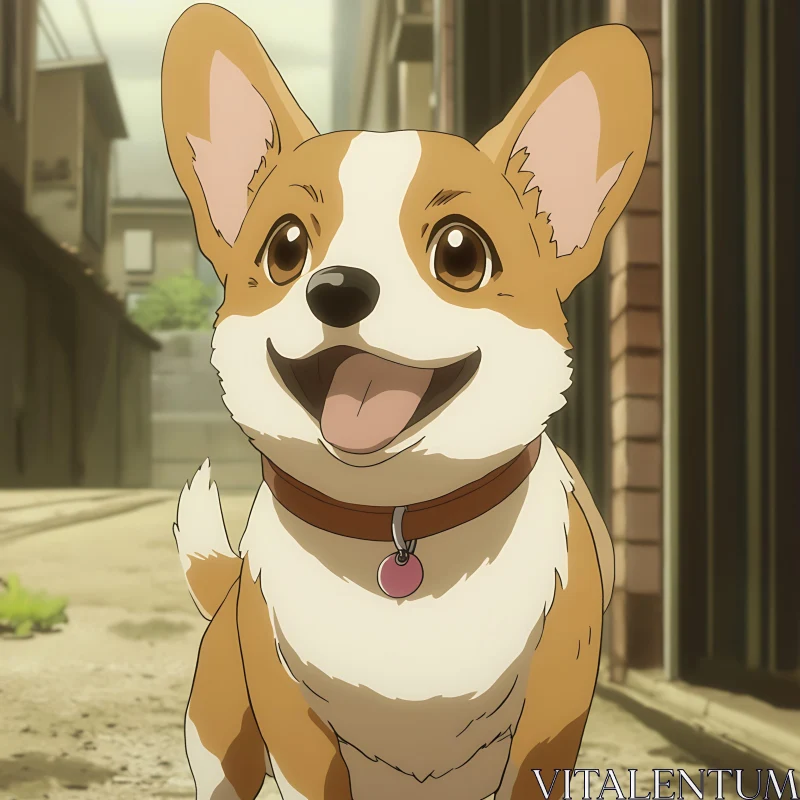 Happy Corgi Animation in City Street AI Image