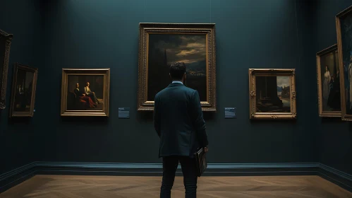 Man Contemplates Art in Museum