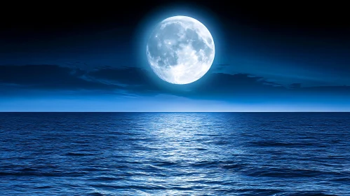 Ocean at Night with Full Moon