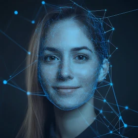 Woman's Face with Digital Network Overlay
