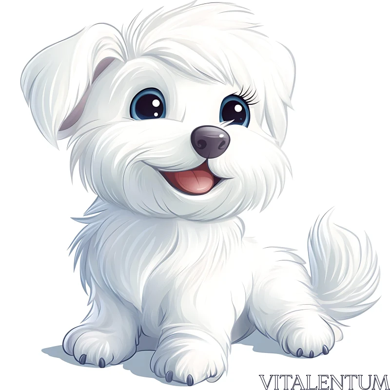 Happy White Puppy Cartoon Illustration AI Image