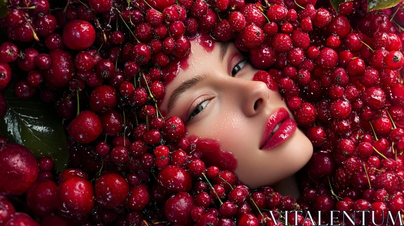 Berry Adorned Woman Portrait AI Image