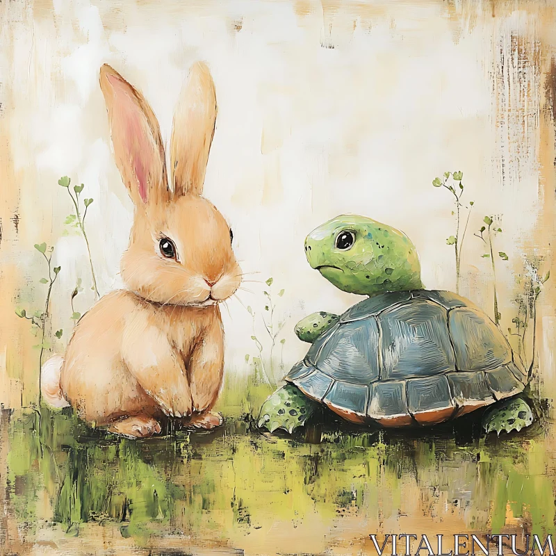 AI ART Whimsical Rabbit and Turtle Illustration