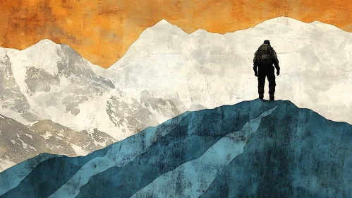 Lone Hiker Mountain Peak Art