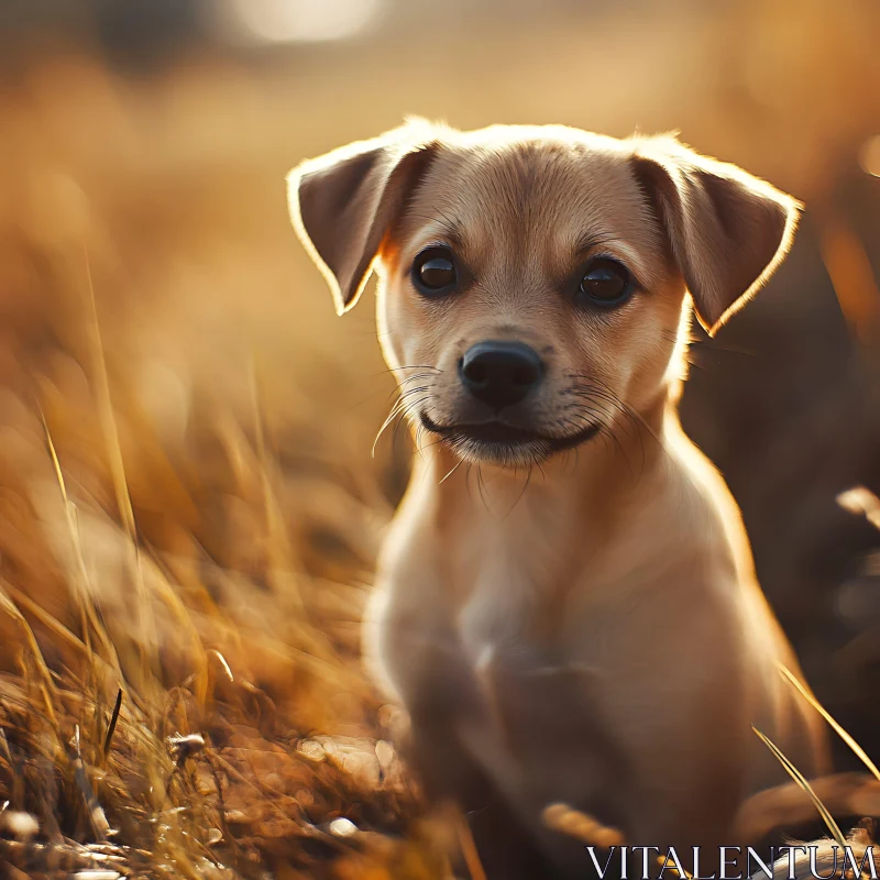 Cute Puppy Portrait in Warm Light AI Image