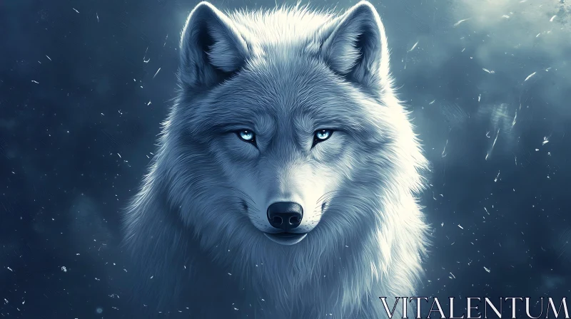 Portrait of a White Wolf with Blue Eyes AI Image