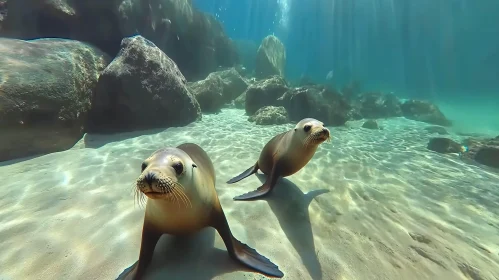 Underwater Portrait of Sea Lions