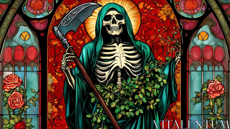 Death and Roses Stained Glass Motif AI Image
