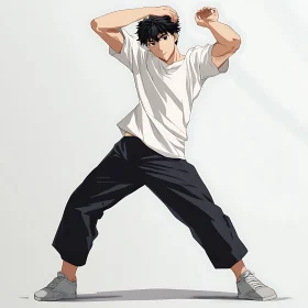 Energetic Anime Character in Dance Motion