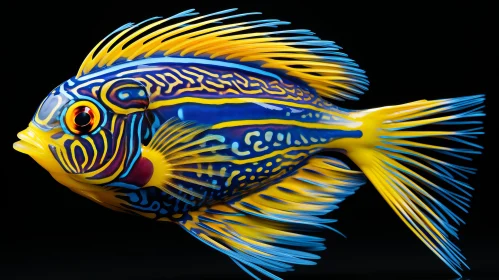 Colorful Painted Fish with Intricate Details on Black Background