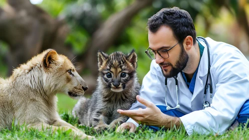 Veterinarian with Lion Cubs