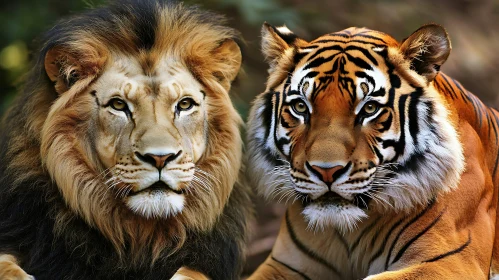Portrait of Lion and Tiger Together