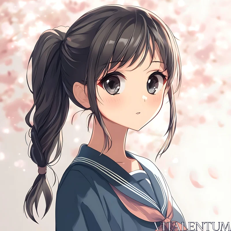 Cherry Blossoms and Anime Schoolgirl AI Image