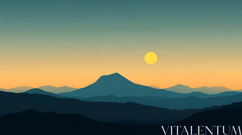 AI ART Serene Mountain Range at Sunset