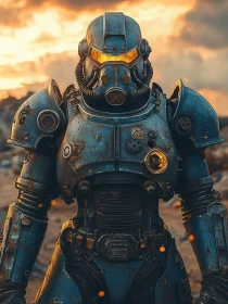 Battle-Worn Cyborg in Blue Armor