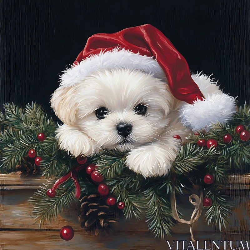 Festive White Puppy with Holiday Decor AI Image