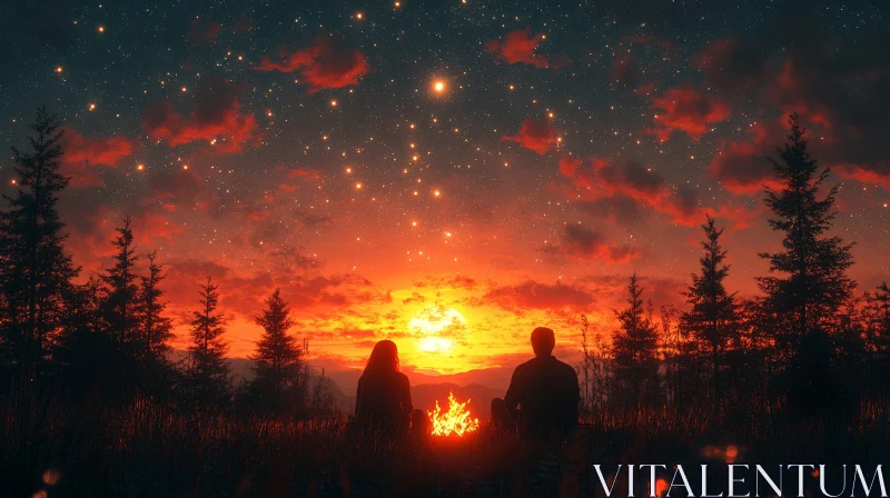 AI ART Romantic Campfire at Sunset in the Wilderness