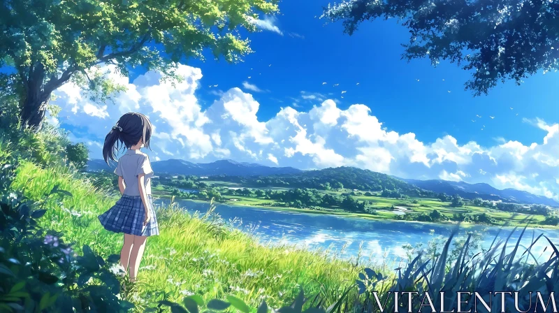 AI ART Tranquil Anime Landscape Featuring a Young Girl