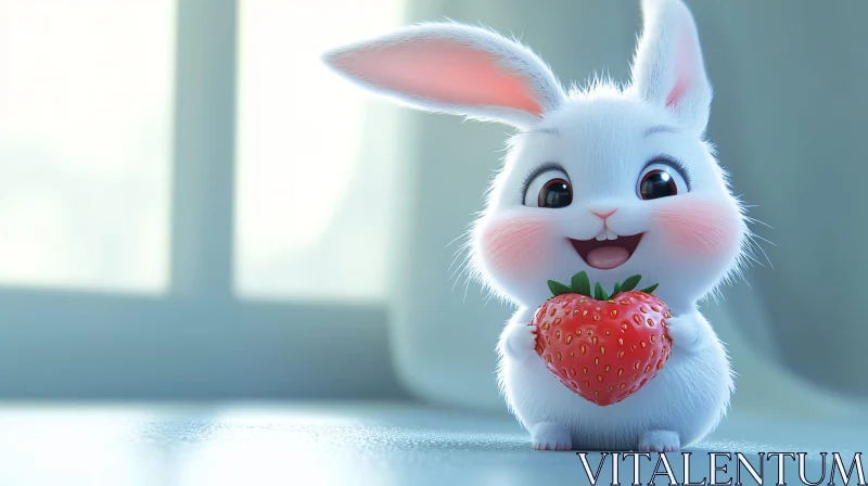 Charming Bunny Holding Strawberry AI Image