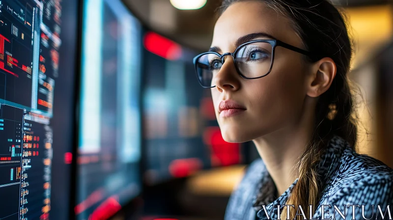 AI ART Woman with Glasses Studying Data