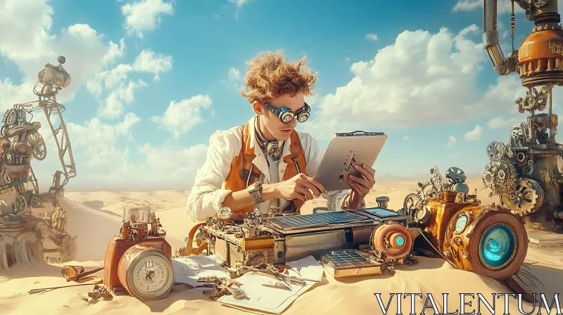 AI ART Desert Inventor with Steampunk Gadgets