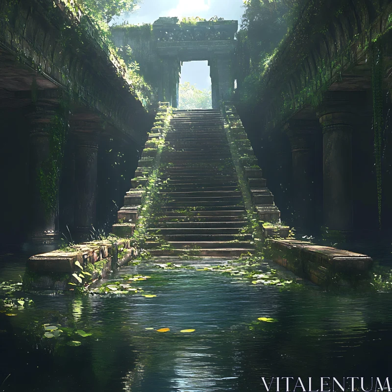 AI ART Submerged Temple Staircase