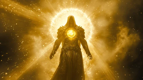 Radiant Armored Figure in Golden Light