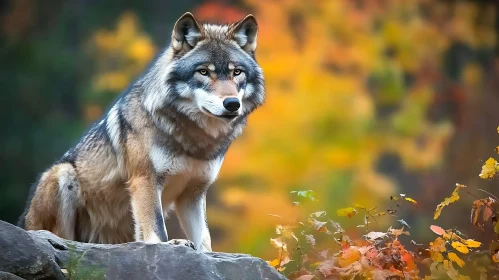 Lone Wolf in the Autumn Woods