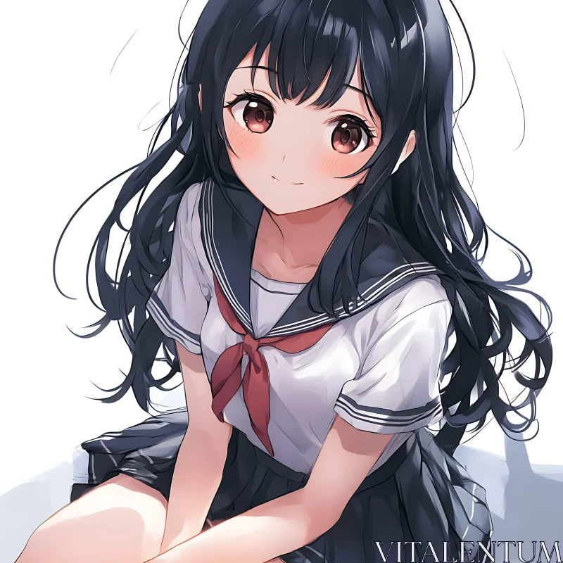 Charming Anime Girl with Long Dark Hair AI Image