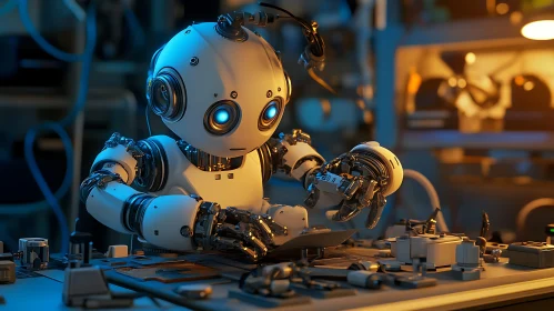 Robot at Workbench - Assembling Components