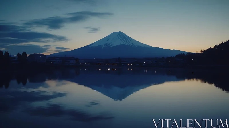 Snowy Mountain Peak Mirrored in Lake AI Image