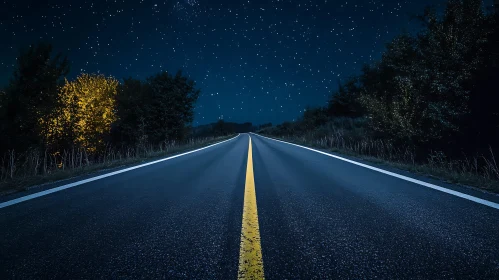 Night road under the stars