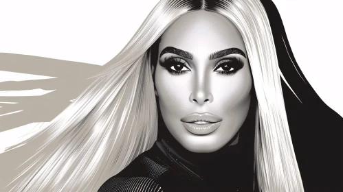 Kim Kardashian Digital Monochrome Art