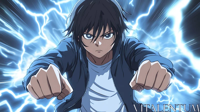 Anime Hero with Electric Power AI Image