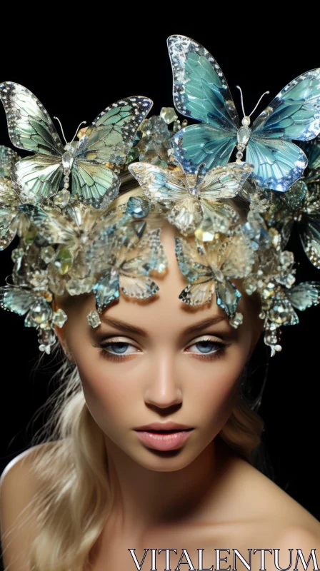 Elegant Woman with Butterfly Earrings and Head Dress - Fashion Art AI Image