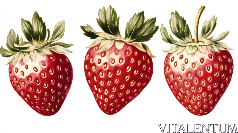 Trio of Fresh Strawberries Still Life AI Image