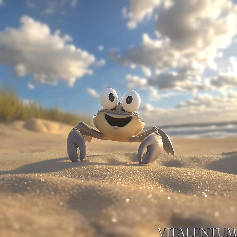 Happy Crab on Sandy Coastline AI Image