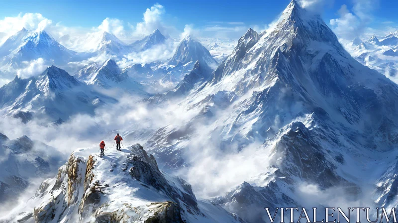 Hikers on Snow Mountain AI Image