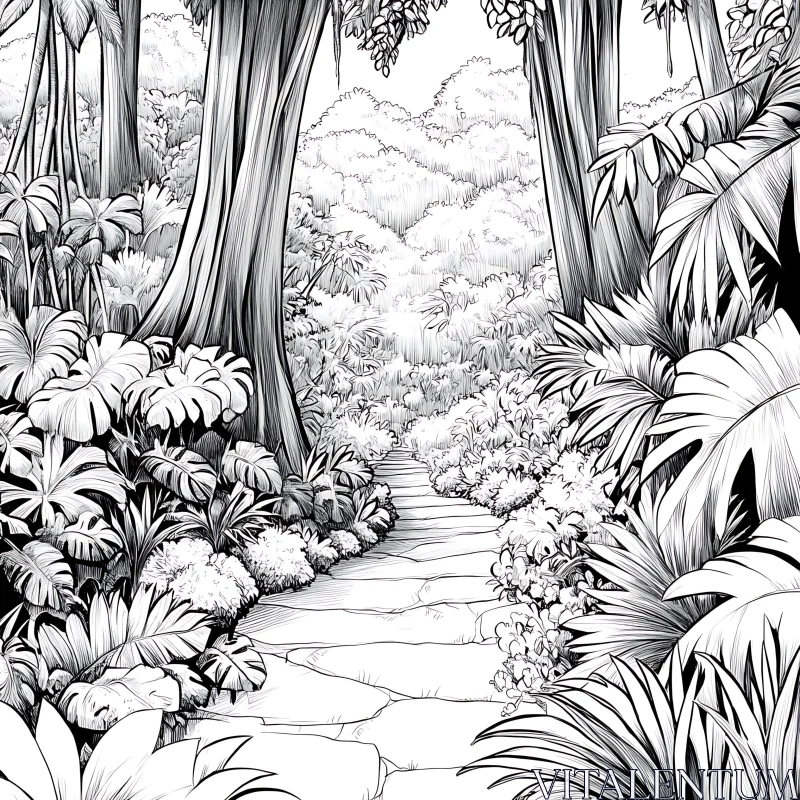 Detailed Forest Pathway Drawing AI Image