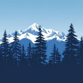 Snowy Peaks and Forest Silhouette