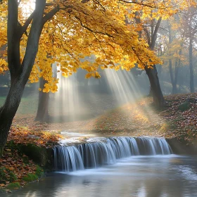 Peaceful Autumn Waterfall Landscape