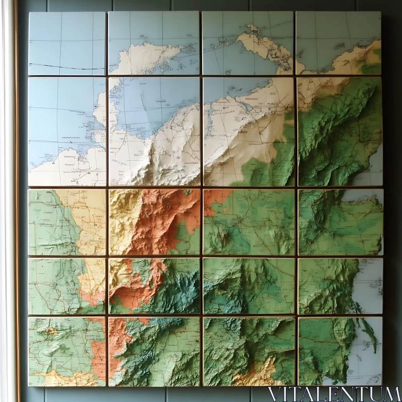 Topographic Map Tiles Art Piece AI Image