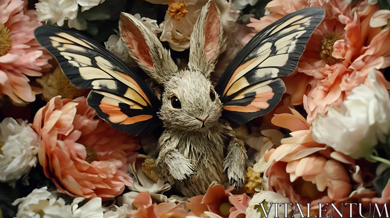 Floral Rabbit with Wings AI Image