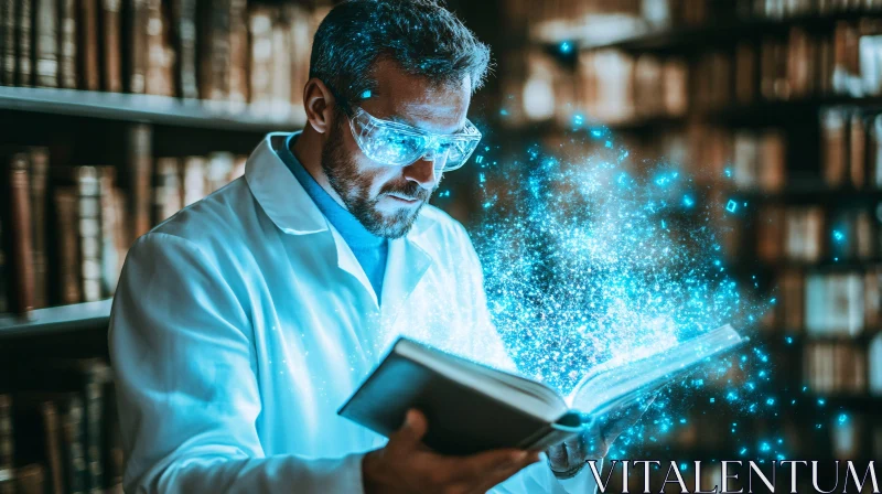 AI ART Illuminated Knowledge: Scientist and the Glowing Book