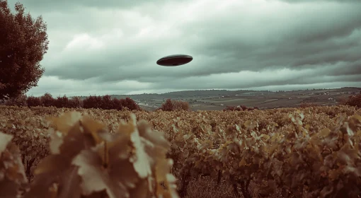 UFO Over Vineyard Landscape