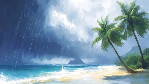 Tropical Beach Under Rain Art