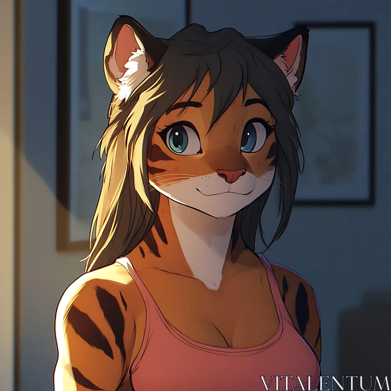 Tiger Furry Character in Pink Top AI Image